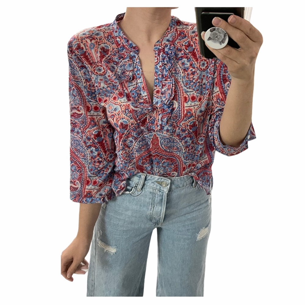Talbots mixed media print blouse